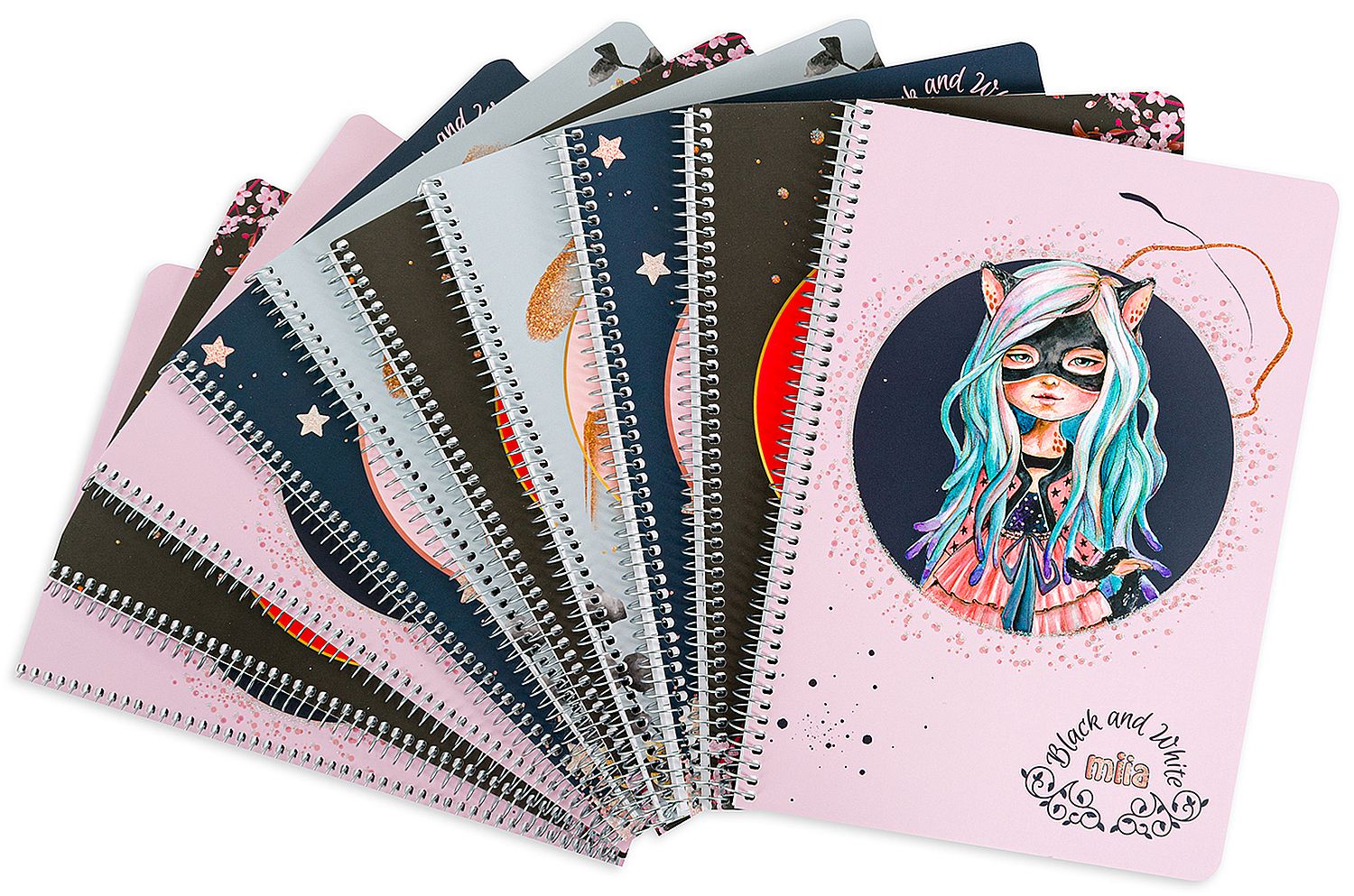 Set de 10 caiete Black&White Miia - A5, 60 de foi, linii late, sortiment