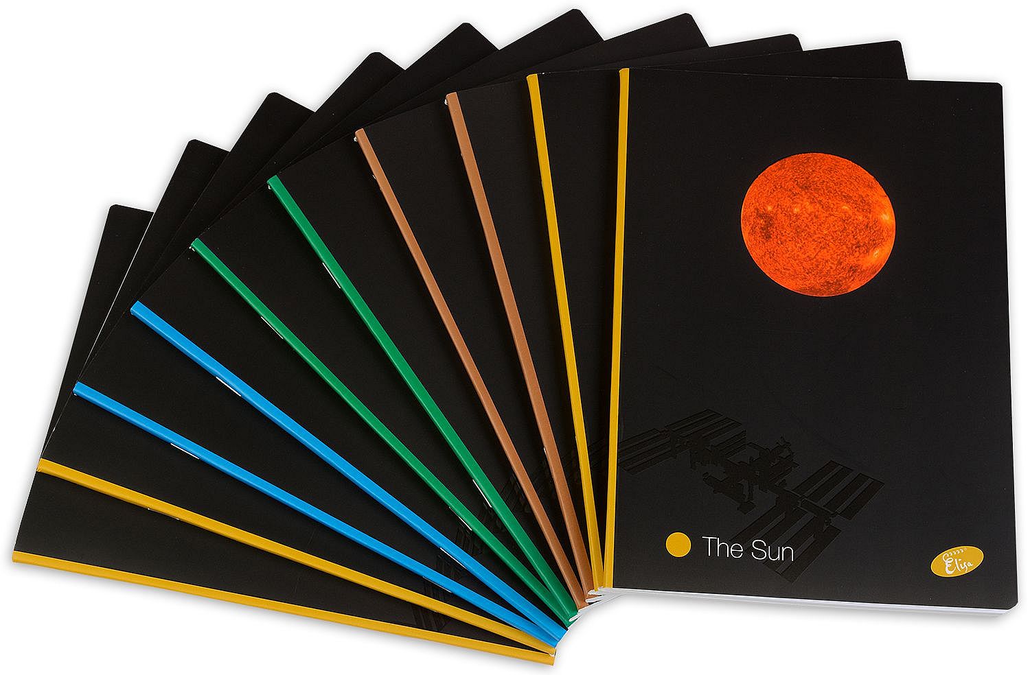Set de 10 caiete Elisa Planets - A4, 62 coli ,rânduri largi, sortiment