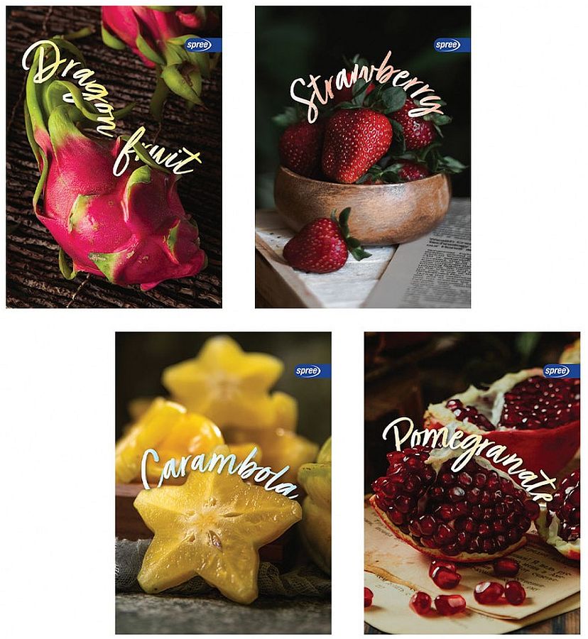 Set de 10 caiete Spree Fruits - A4, 40+2 foi, rânduri largi