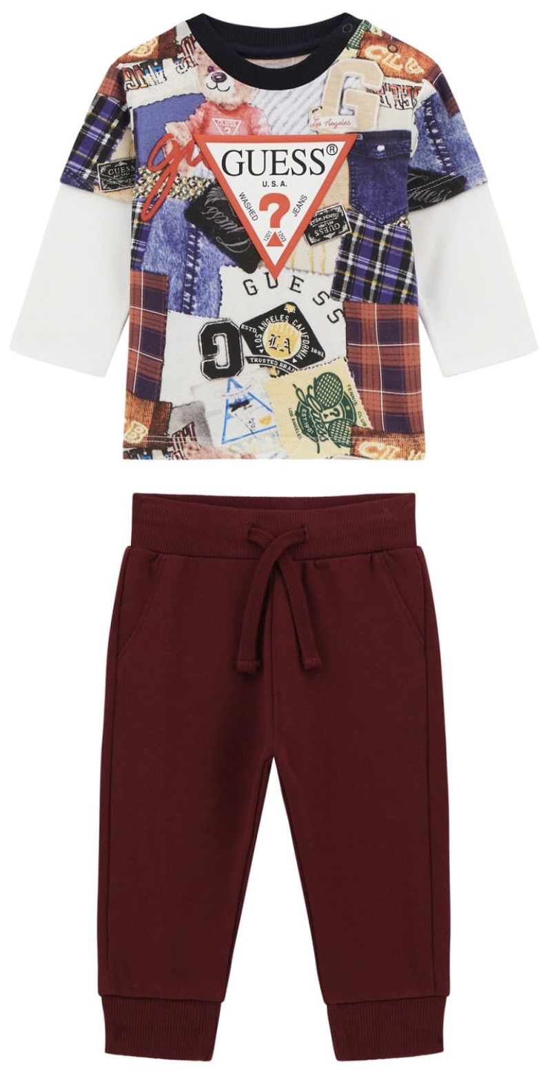 Set din 2 piese Guess - Bluză și pantaloni, roșu, 18 luni