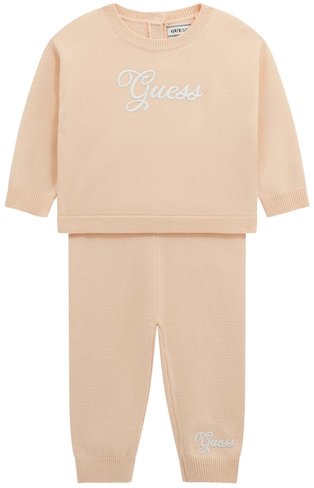 Set din 2 piese Guess - Bluză și pantaloni cu inscripție, roz, 24 luni