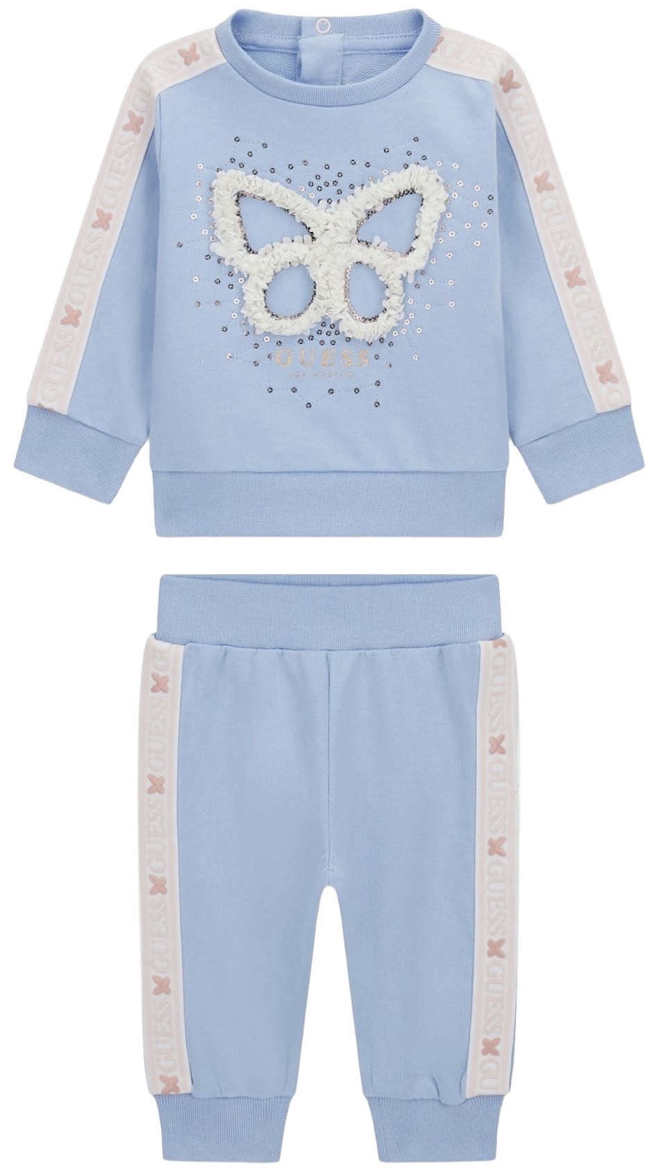 Set din 2 piese Guess - Bluză cu fluture și pantaloni, albastru, 24 luni