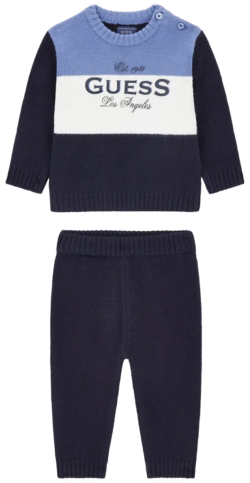 Set din 2 piese Guess - Bluză cu bretele late și pantaloni, albastru, 3-6 luni