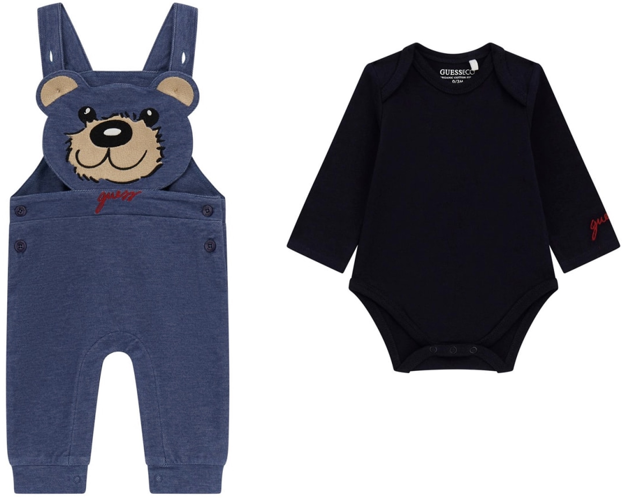 Set din 2 piese Guess - Salopetă ursuleț cu body, multicolor, 6-9 luni