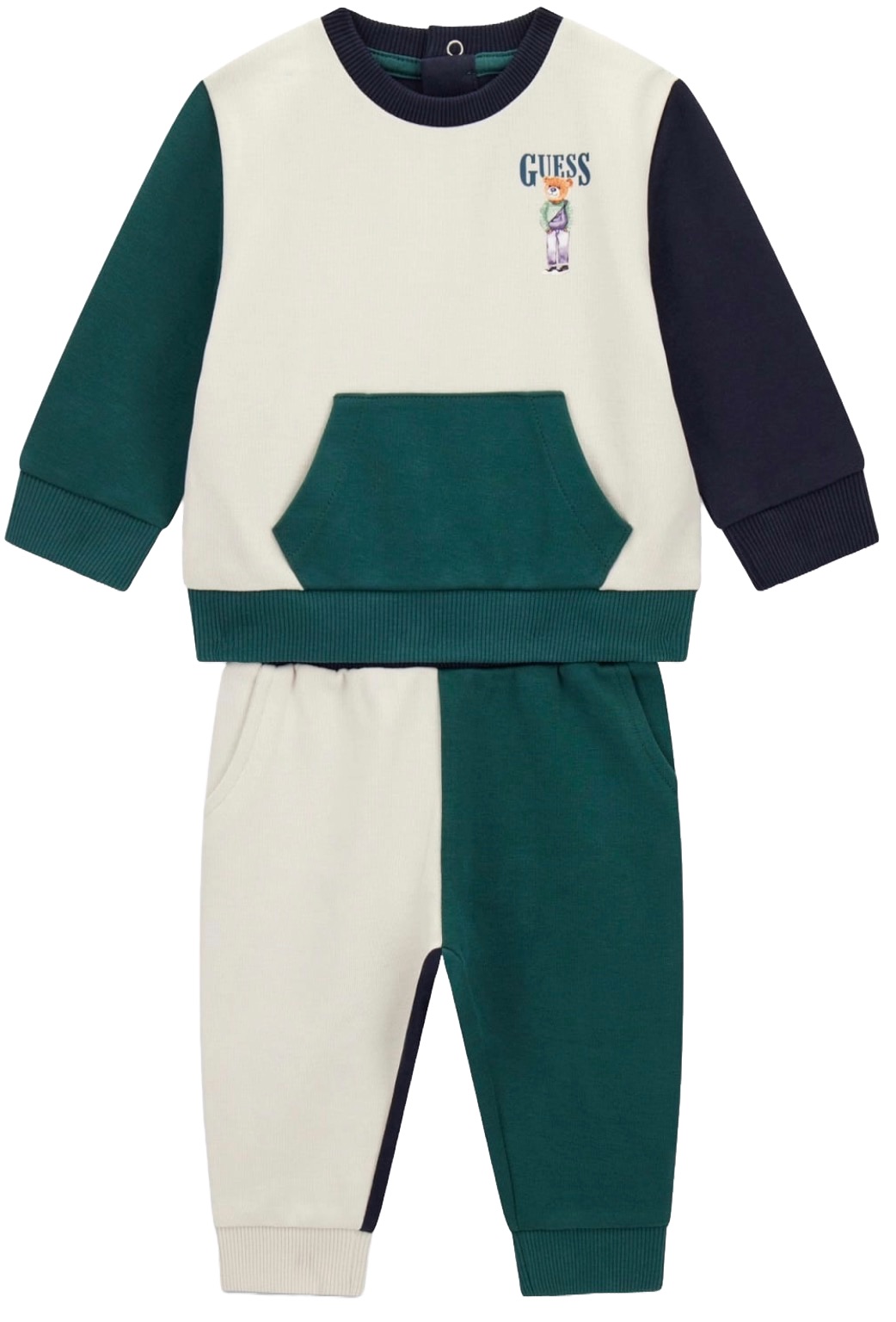 Set din 2 piese Guess - Hanorac și pantaloni în culori contrastante, verde, 18 luni