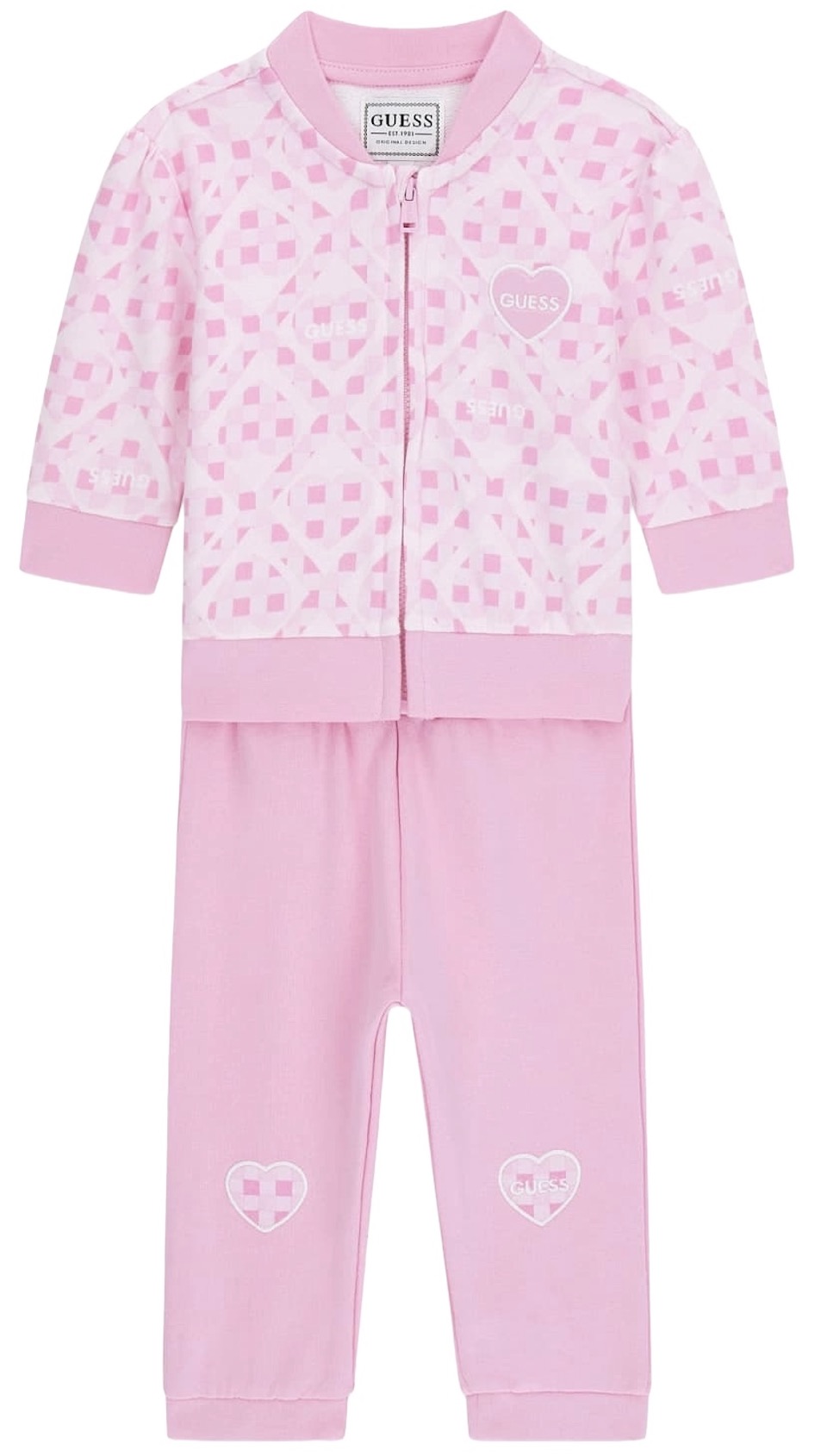 Set din 2 piese Guess - Hanorac cu pantaloni în carouri, roz, 18 luni