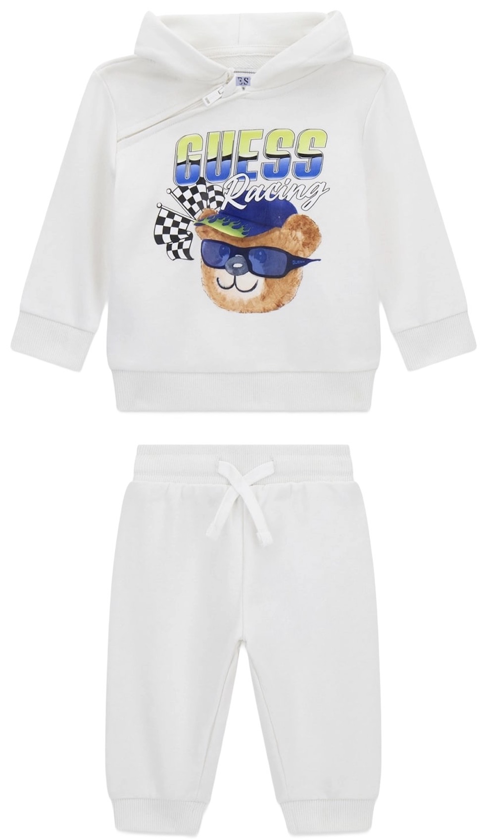 Set din 2 piese Guess - Hanorac cu fermoar și pantaloni, alb, 18 luni
