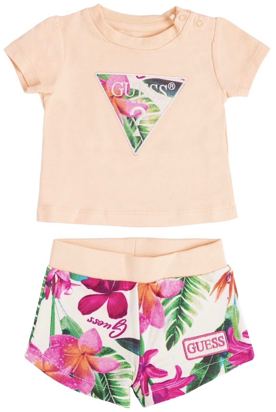 Set din 2 piese Guess - Tricou cu pantaloni scurți cu imprimeu floral, portocaliu, 24 luni