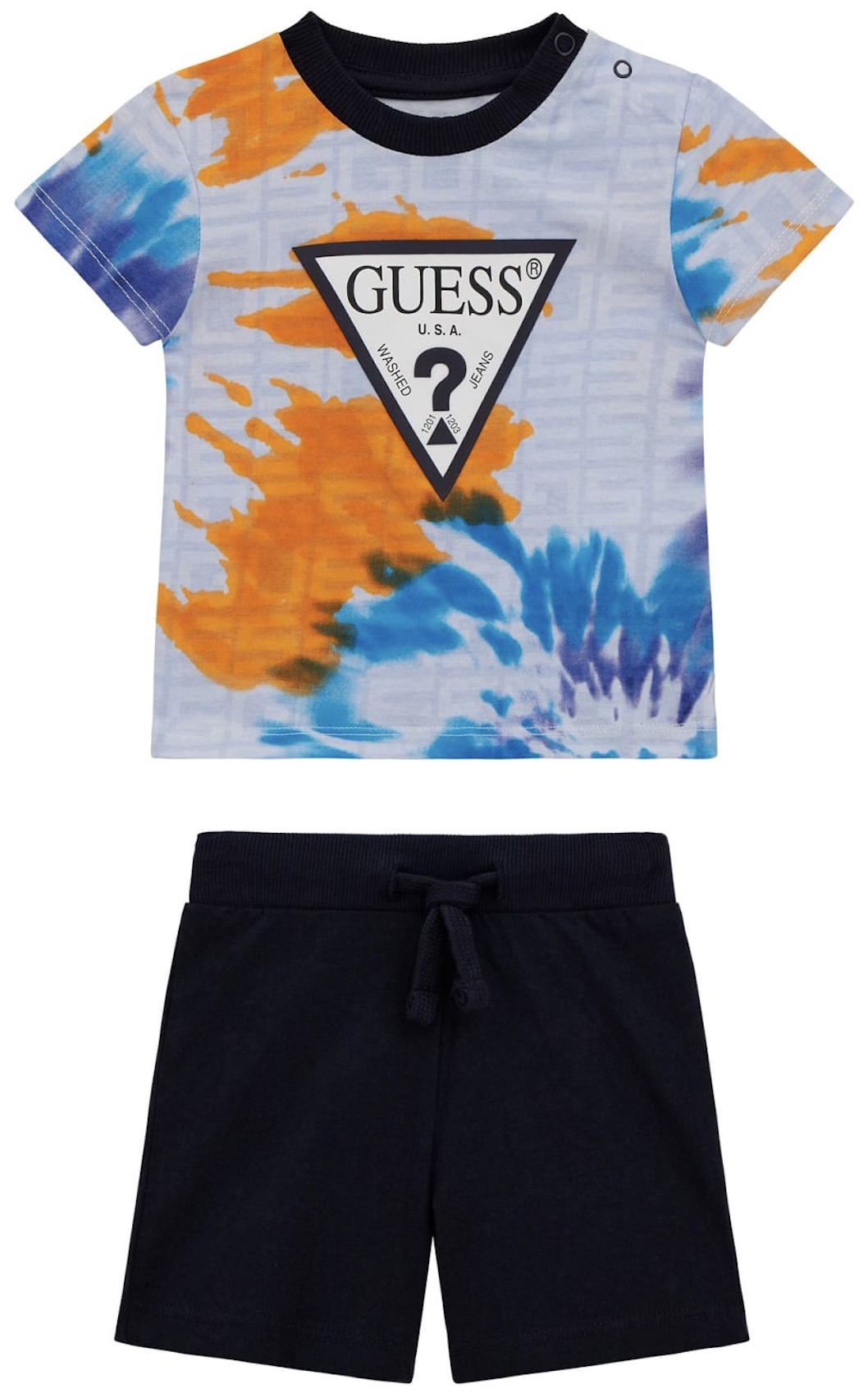 Set din 2 piese Guess - Tricou cu ochelari de soare și pantaloni scurți, multicolor, 18 luni