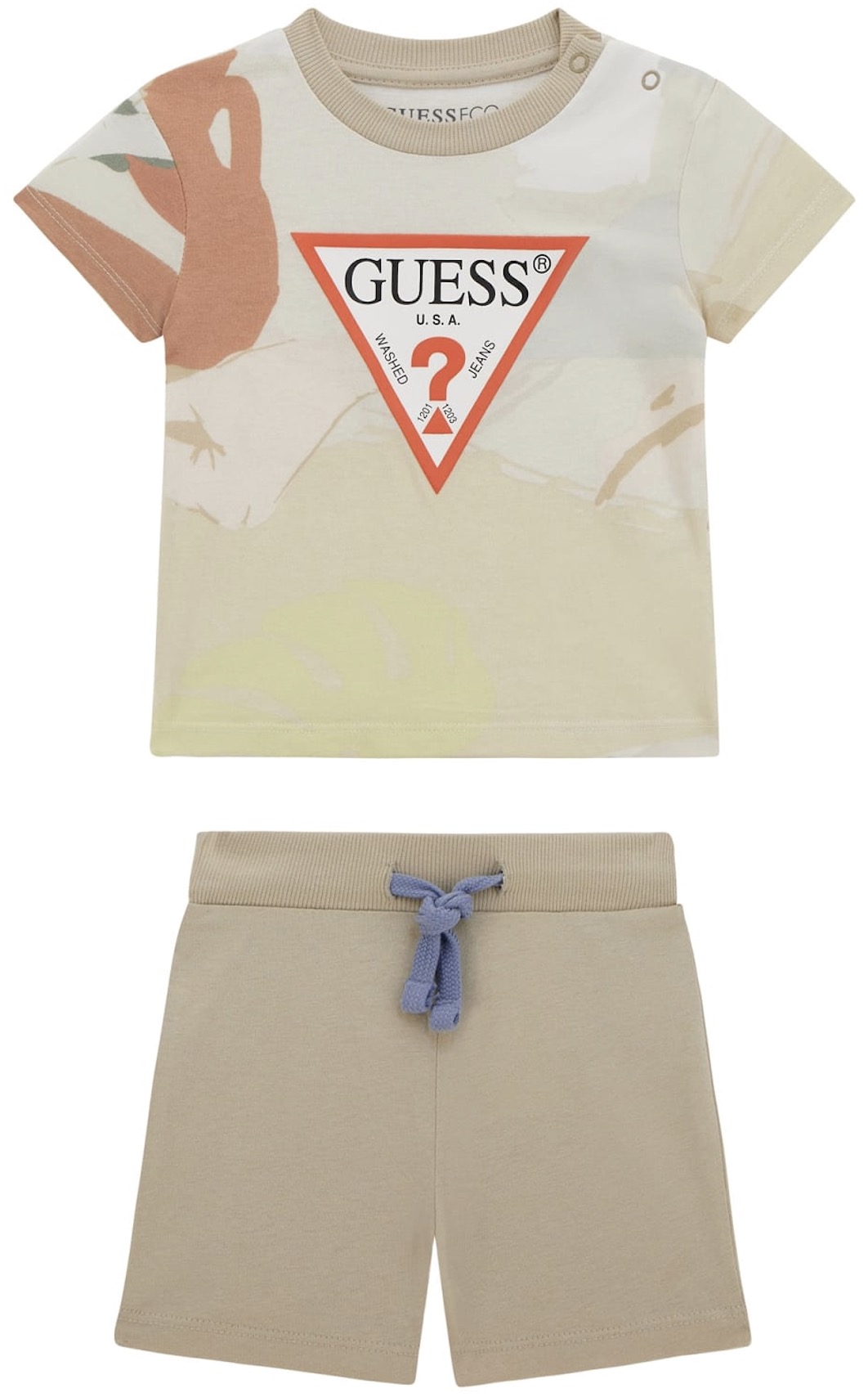 Set din 2 piese Guess - Tricou cu pantaloni fără buzunare, bej, 12 luni