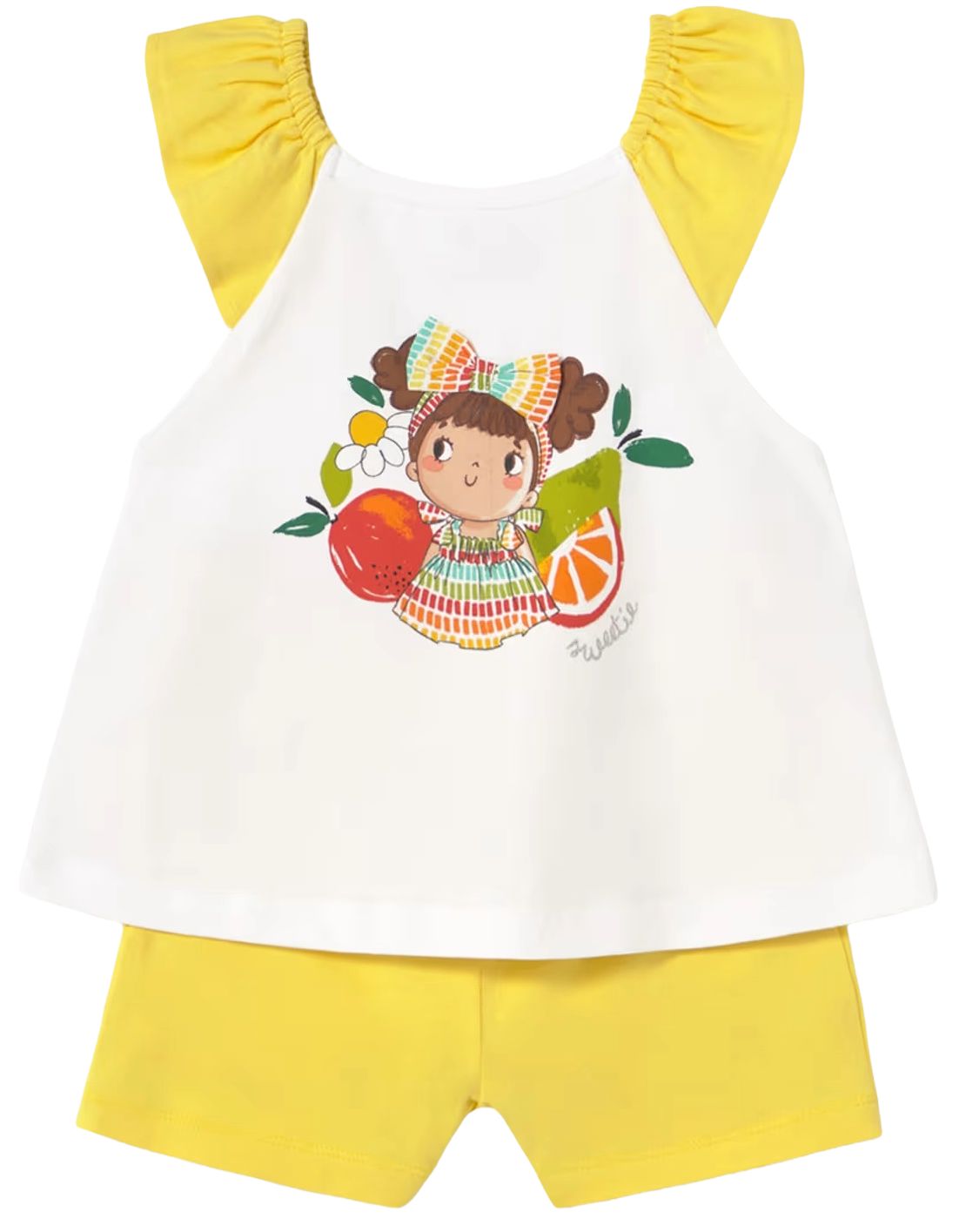 Set din 2 piese Mayoral - Bluza fără mâneci și pantaloni scurți, galben, 9 luni