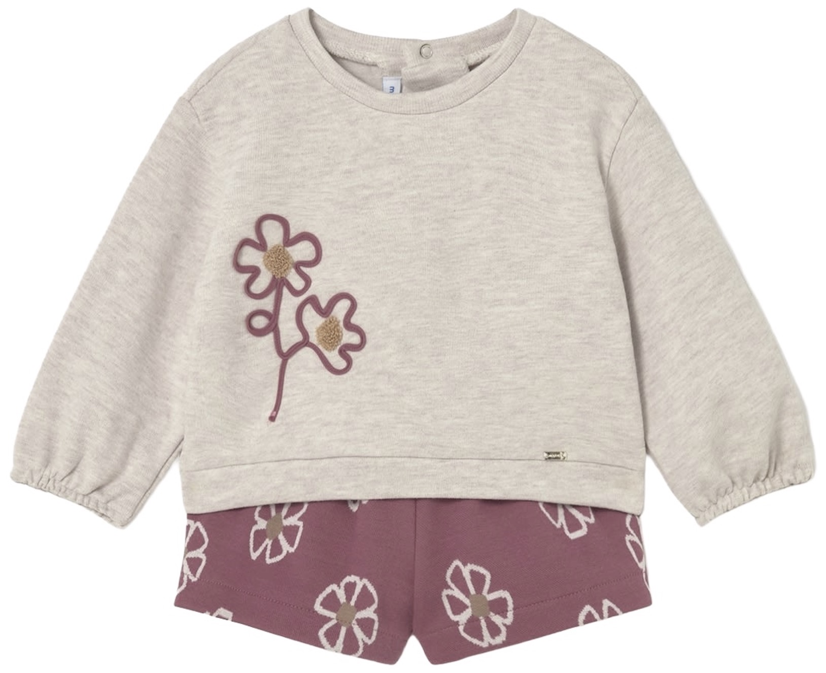 Set din 2 piese Mayoral - Bluză și pantaloni scurți cu imprimeu floral, roz, 12 luni