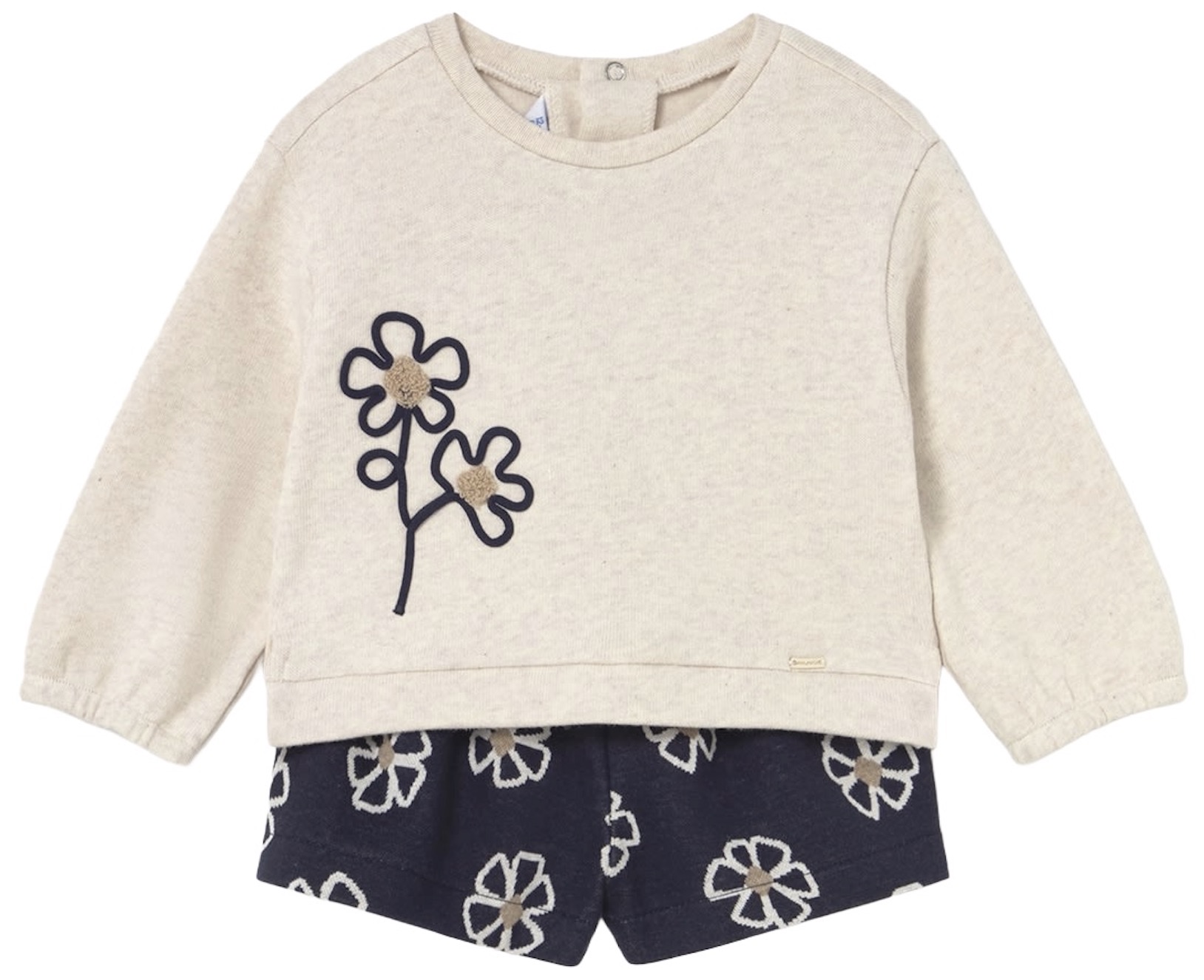 Set din 2 piese Mayoral - Bluză și pantaloni scurți cu imprimeu floral, albastru, 12 luni