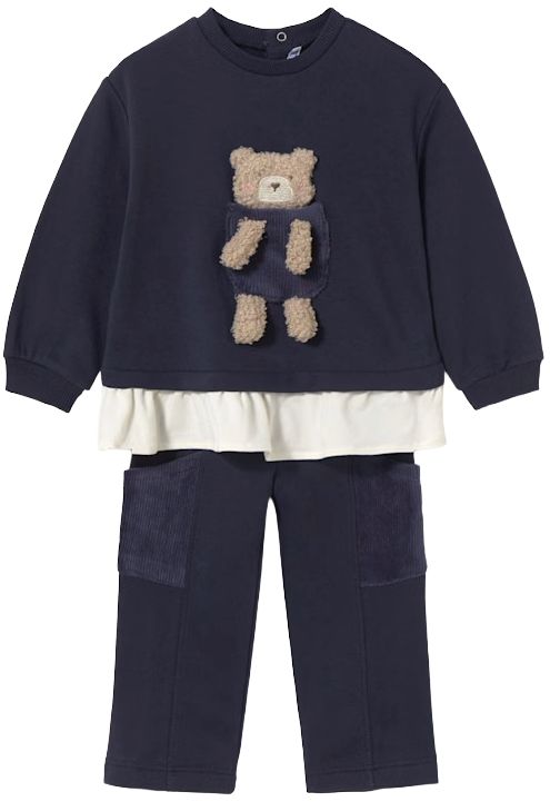 Set de 2 piese  Mayoral - Ursuleț, hanorac și pantaloni de trening, bleumarin, 12 luni