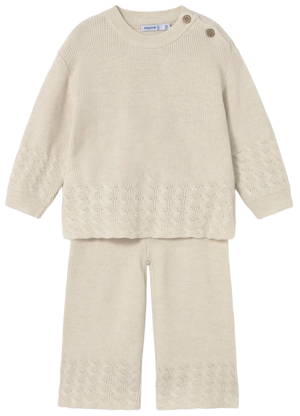 Set din 2 piese Mayoral - Pulover tricotat cu pantaloni, bej, 18 luni
