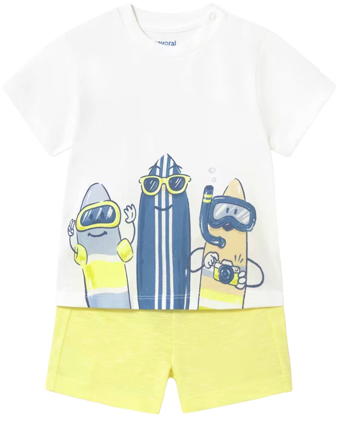 Set din 2 piese - Surf, tricou și pantaloni scurți, albastru deschis, galben, 6 luni