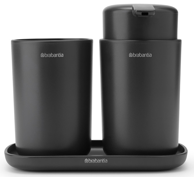 Set de 3 accesorii pentru baie Brabantia - ReNew, Dark Grey