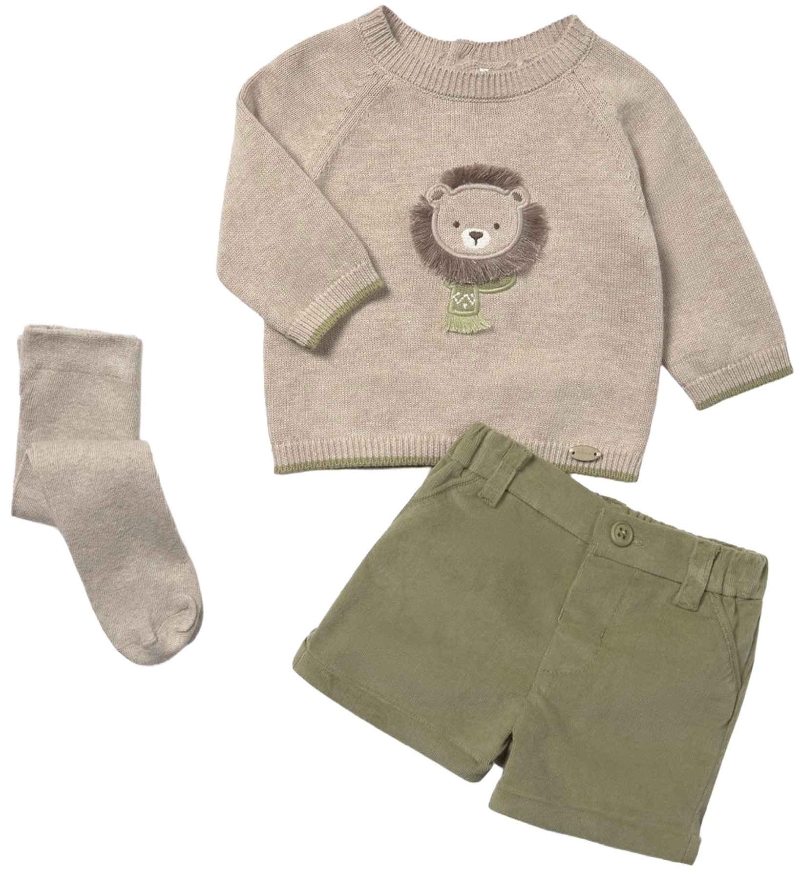 Set din 3 piese Mayoral - Bluziță, pantalonași și colanți, verde, 1-2 luni