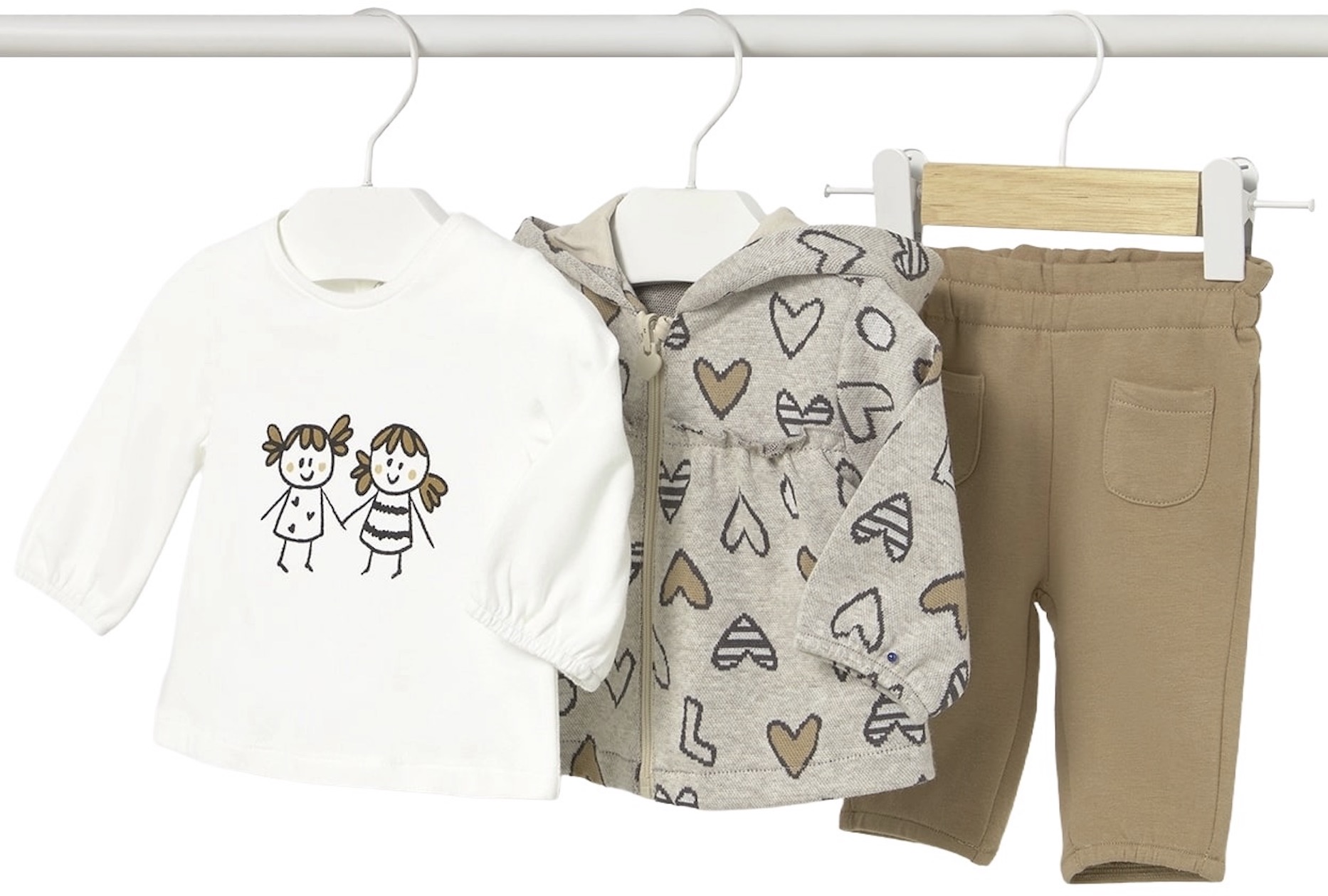 Set de 3 piese  Mayoral - Bluză, Vestă și pantaloni, maro , 2-4 luni