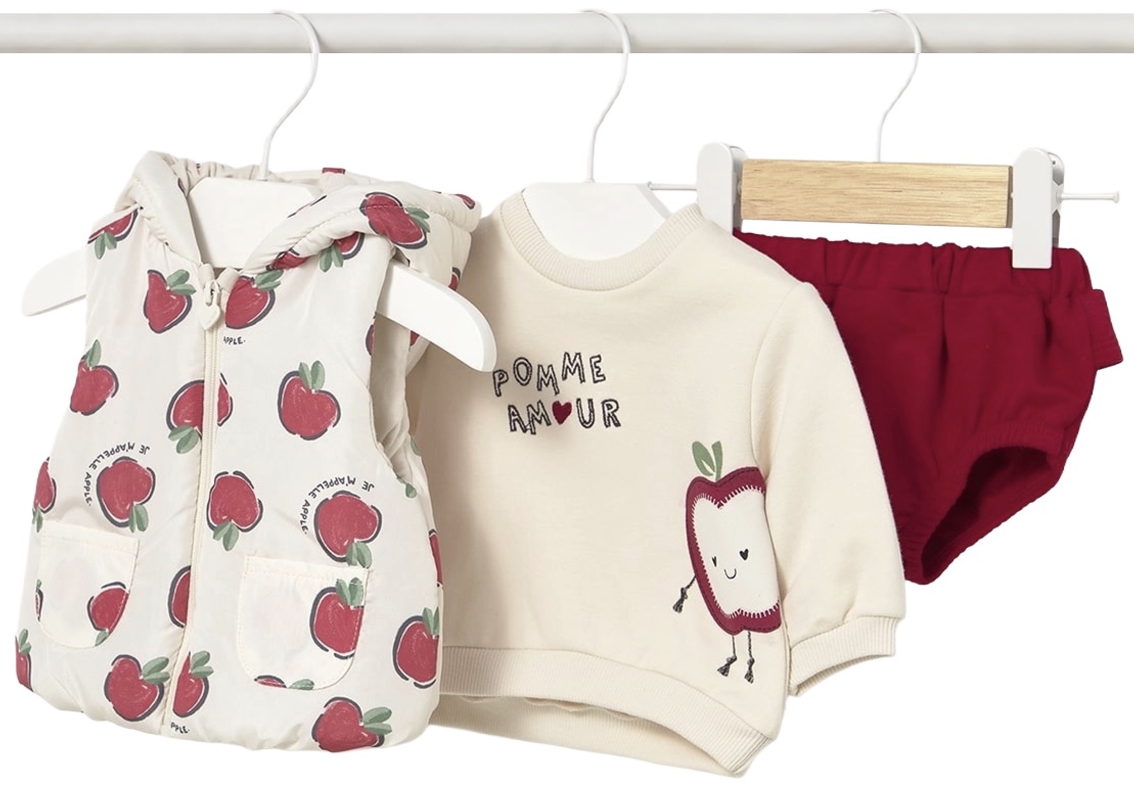 Set din 3 piese Mayoral - Vestă, bluză și pantaloni scurți, roșii, 1-2 luni
