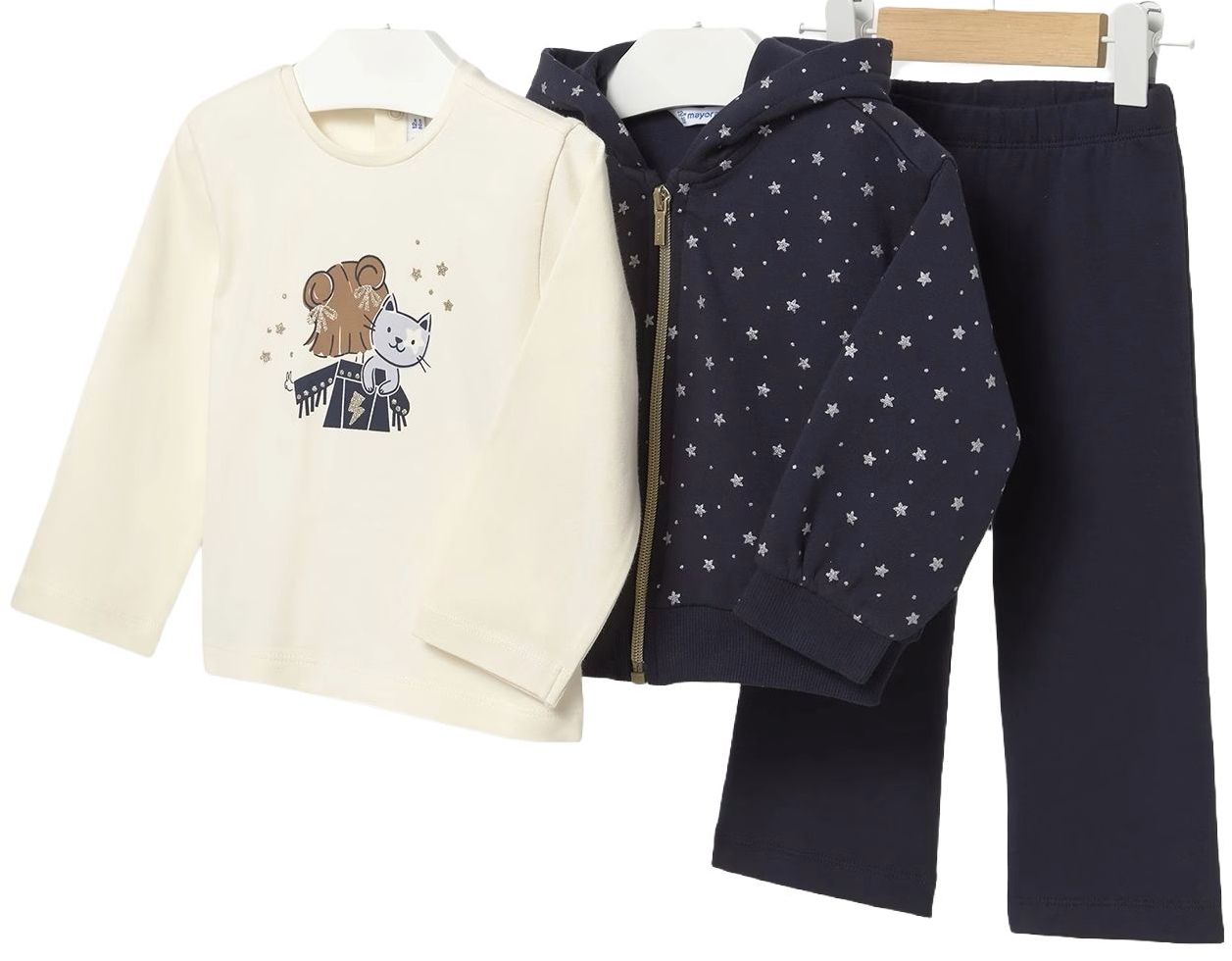 Set de 3 piese  Mayoral - Hanorac, bluză și pantaloni de trening, albastru marin, 12 luni