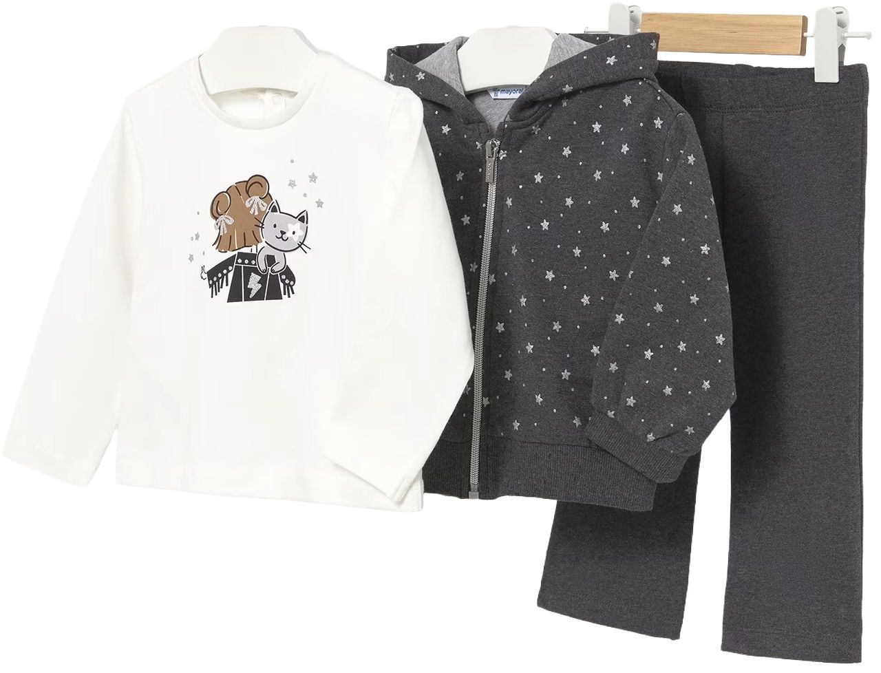Set de 3 piese  Mayoral - Hanorac, bluză și pantaloni de trening, gri inchis, 12 luni