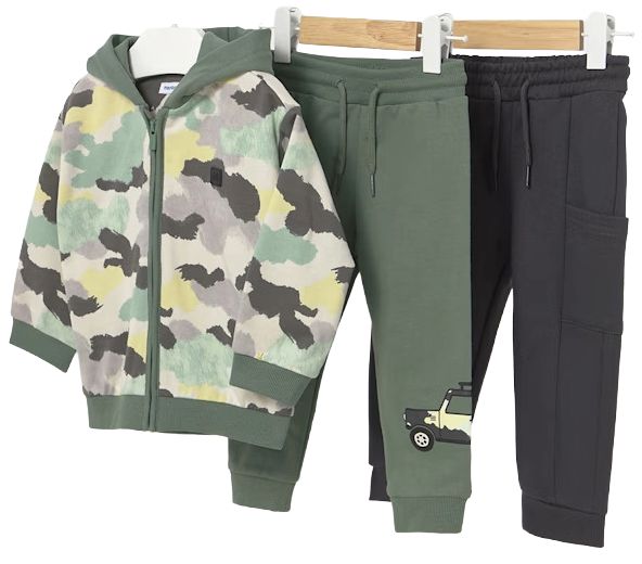 Set din 3 piese Mayoral - Hanorac și 2 perechi de pantaloni, verde, 12 luni
