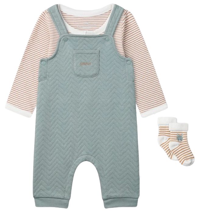 Set de 3 piese Sergent Major - Salopetă, body și șosete, 9 luni