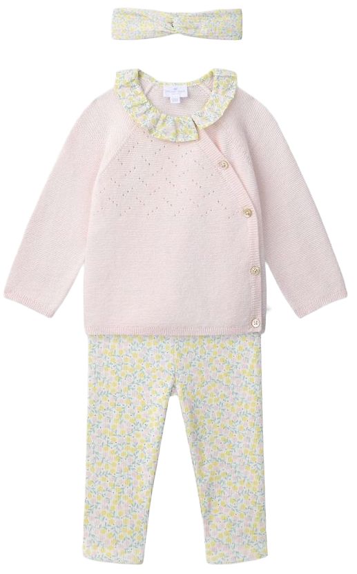 Set de 3 piese Sergent Major - cu motiv floral, pentru fetiță, 1 m