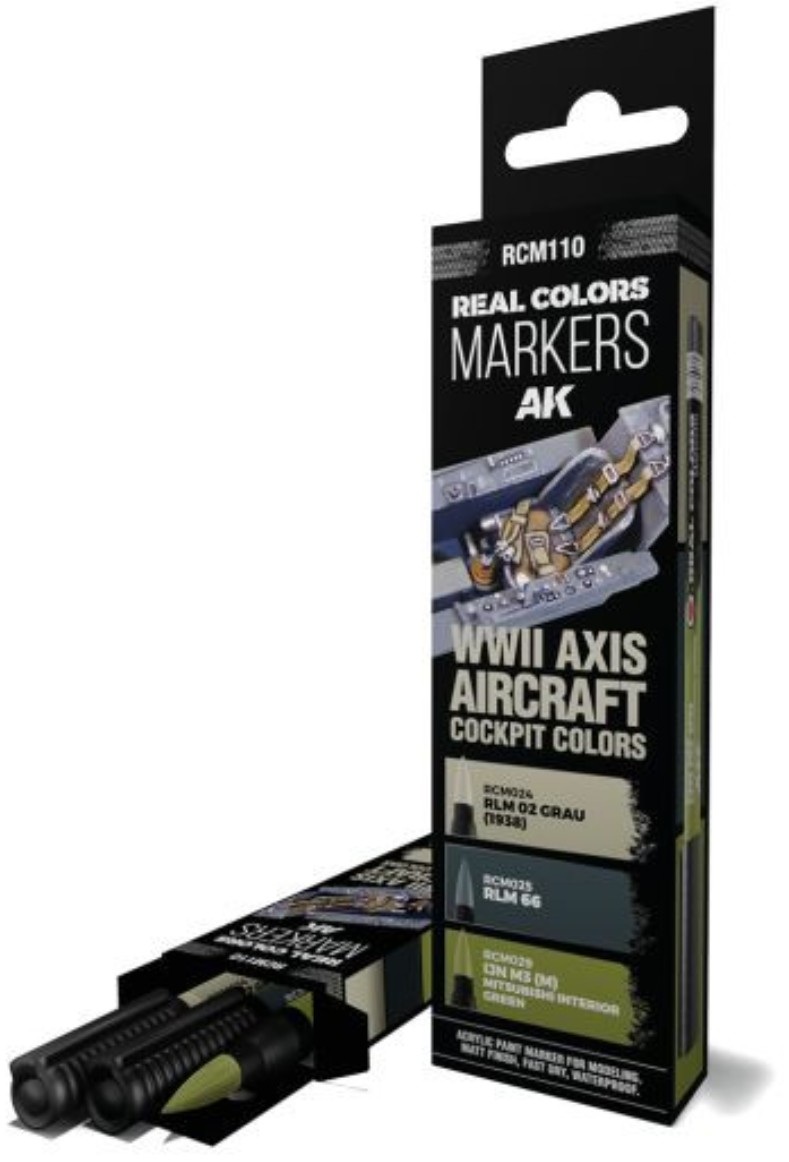 Set de 3 markere cu vopsea acrilica  AK Interactive - WWII AXIS AIRCRAFT COCKPIT COLORS (RCM110)