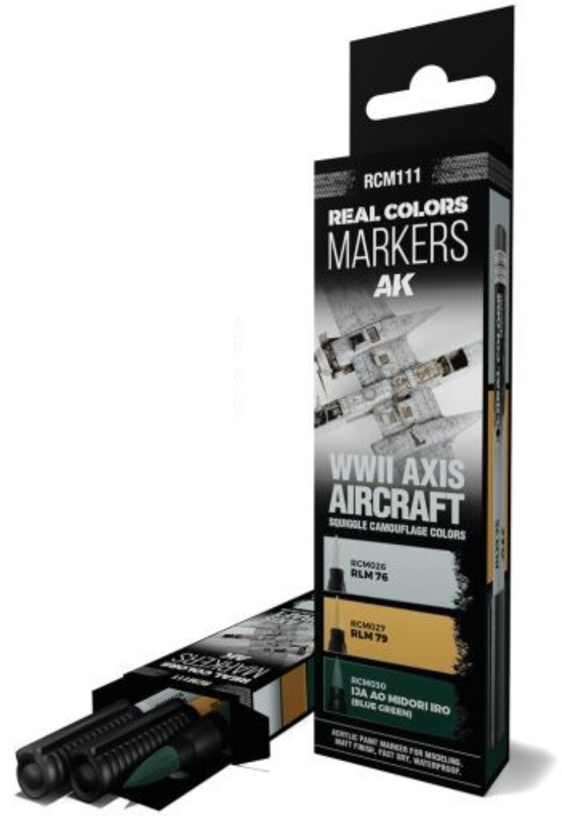 Set de 3 markere cu vopsea acrilica  AK Interactive - WWII AXIS AIRCRAFT SQUIGGLE (RCM111)