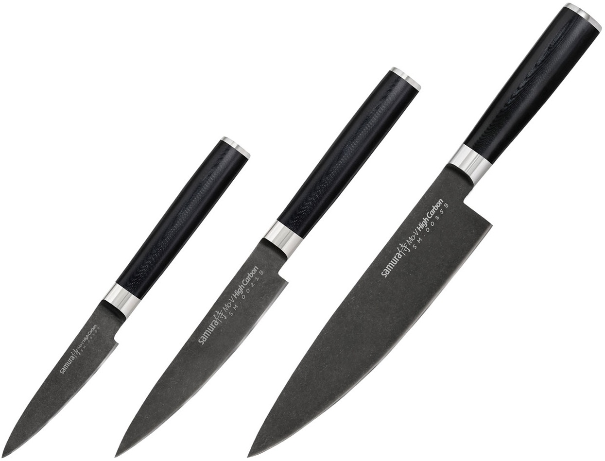 Set de 3 cuțite Samura - MO-V Stonewash, negre
