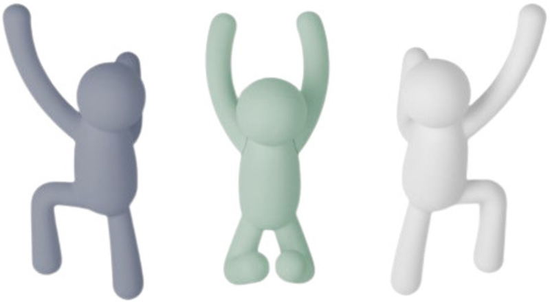 Set de 3 agățători Umbra - Buddy, 7 x 17 x 8 cm, albastru, verde și alb