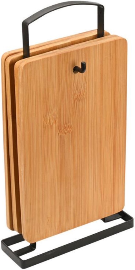 Set de 4 tocătoare din bambus cu suport metalic Estia - Bamboo Essentials, 14 x 6 x 25 cm