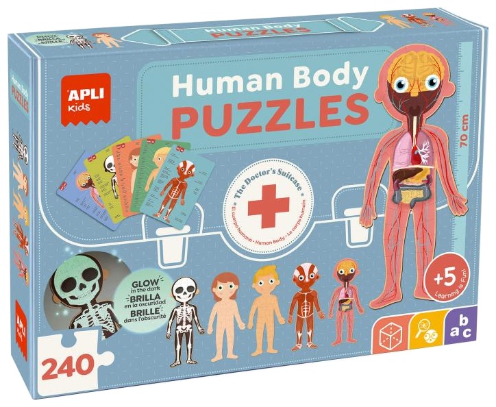 Set de 5 puzzle-uri Apli Kids - Corpul uman cu o înălțime de 70 cm, 240 piese