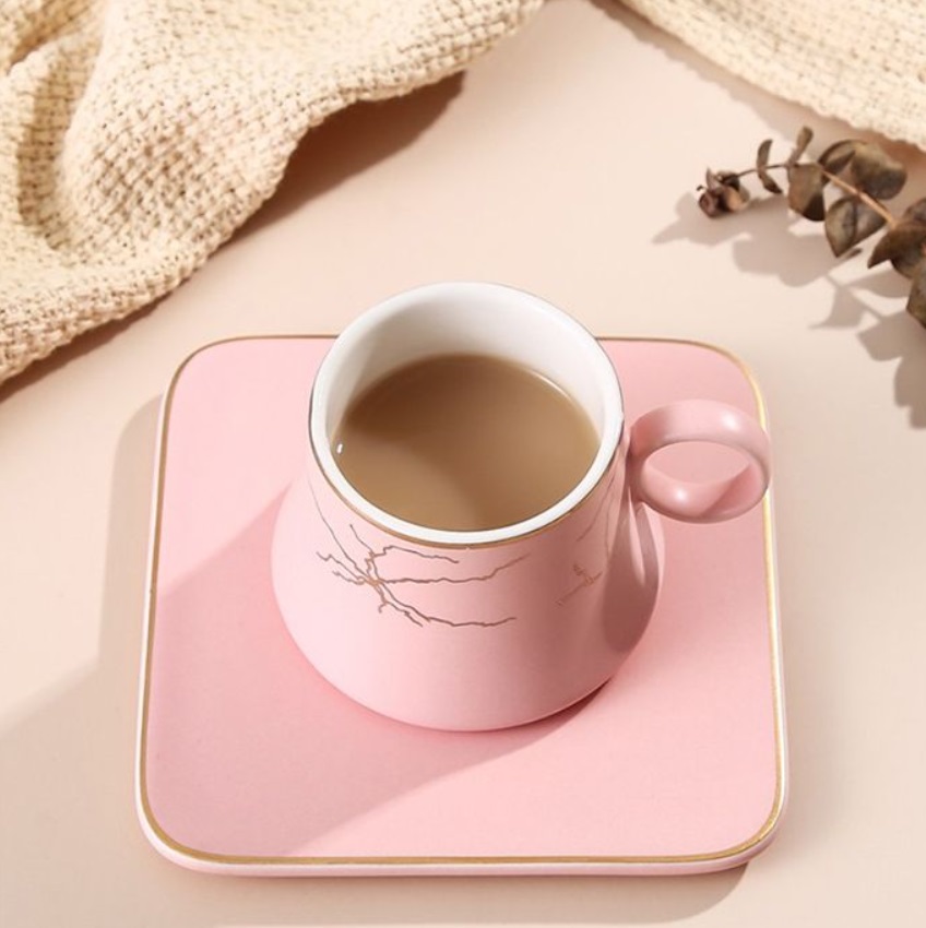 Set de 6 cești de espresso cu farfurioare Morello - Pink Square, 90 ml