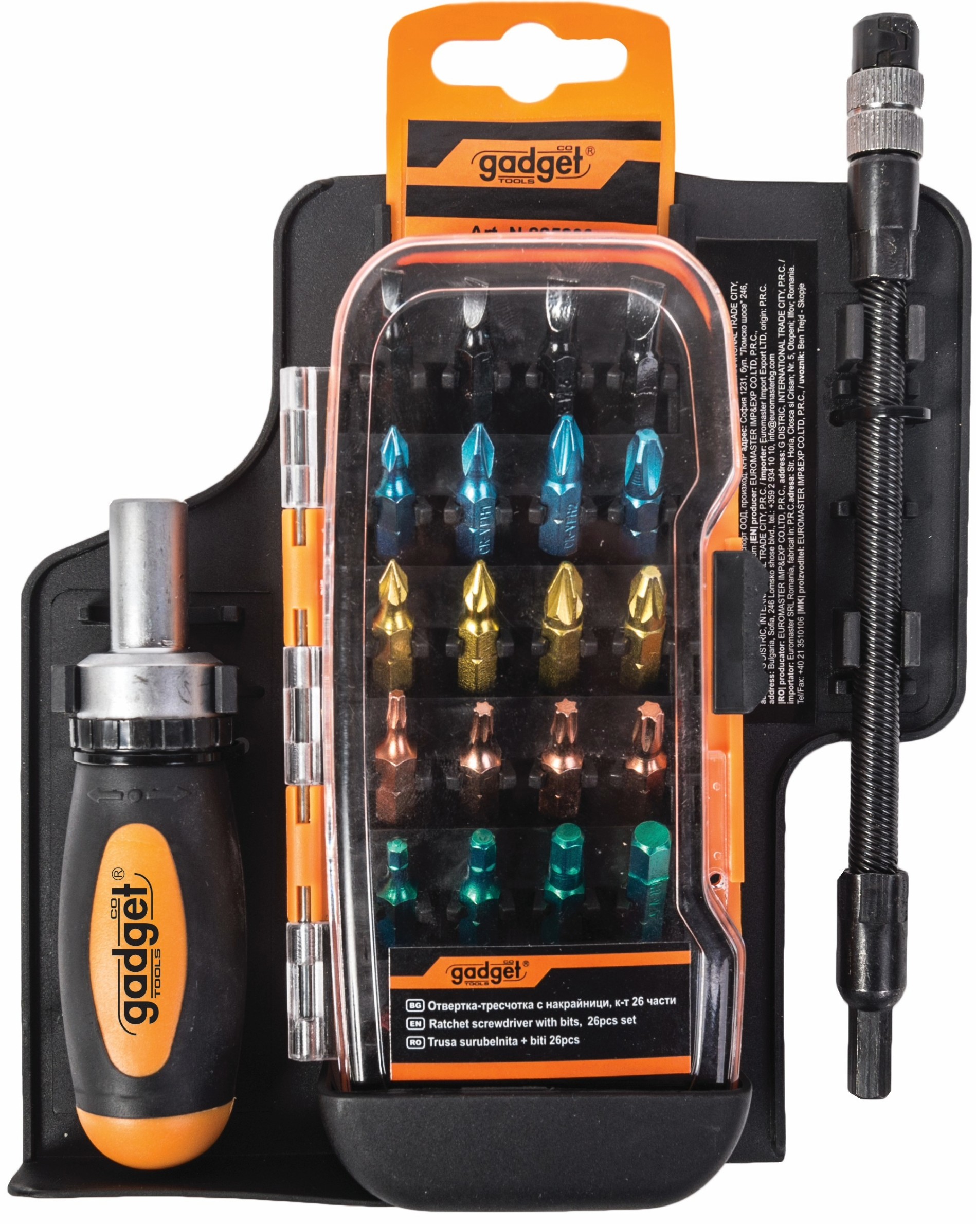 Set de șurubelnițe cu clichet Gadget cu biți colorate - 26 de piese