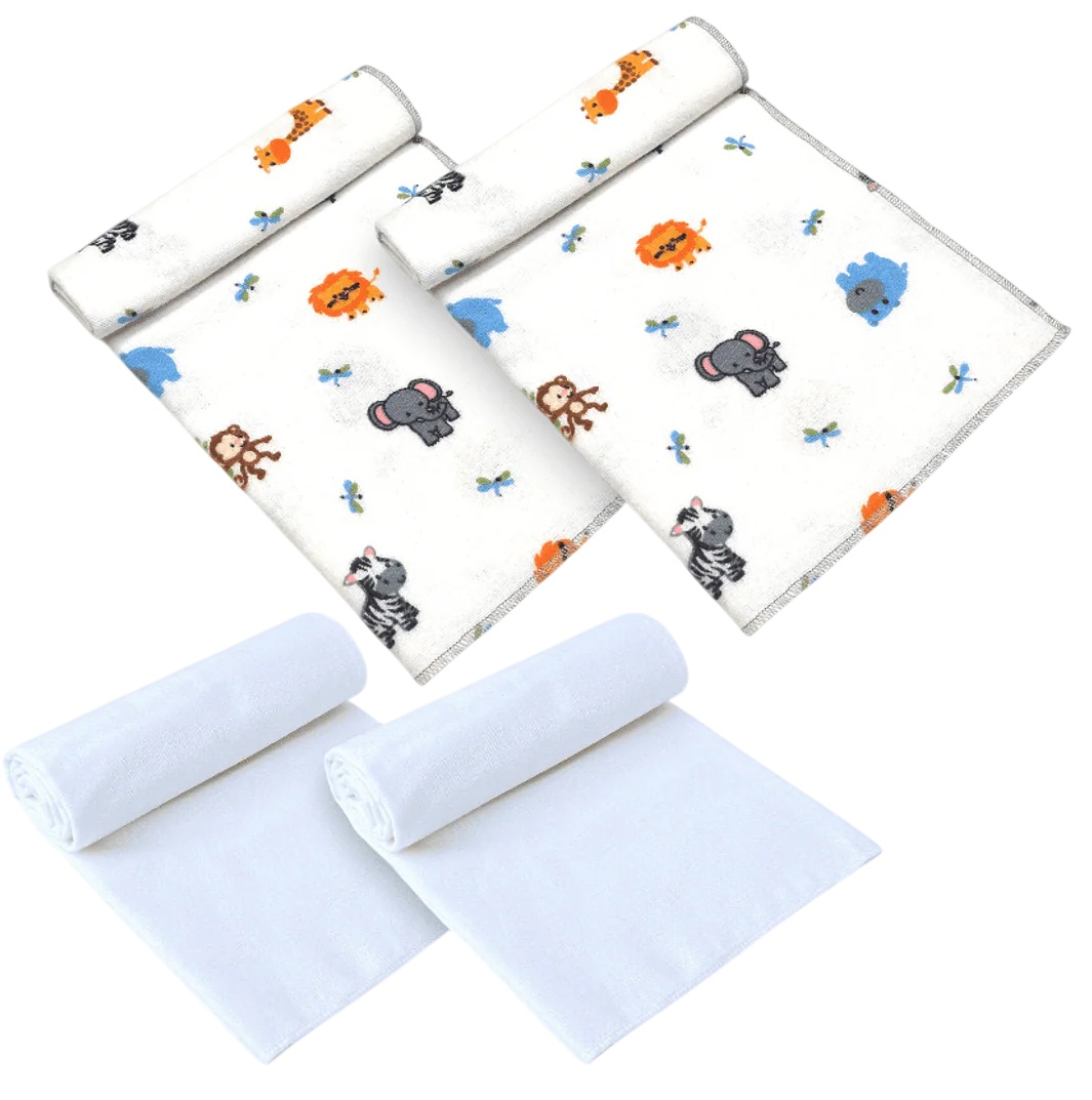 Set de scutece din bumbac pentru bebeluși Rainy - Barhet și țesătură, maimuță și prieteni, 4 bucăți