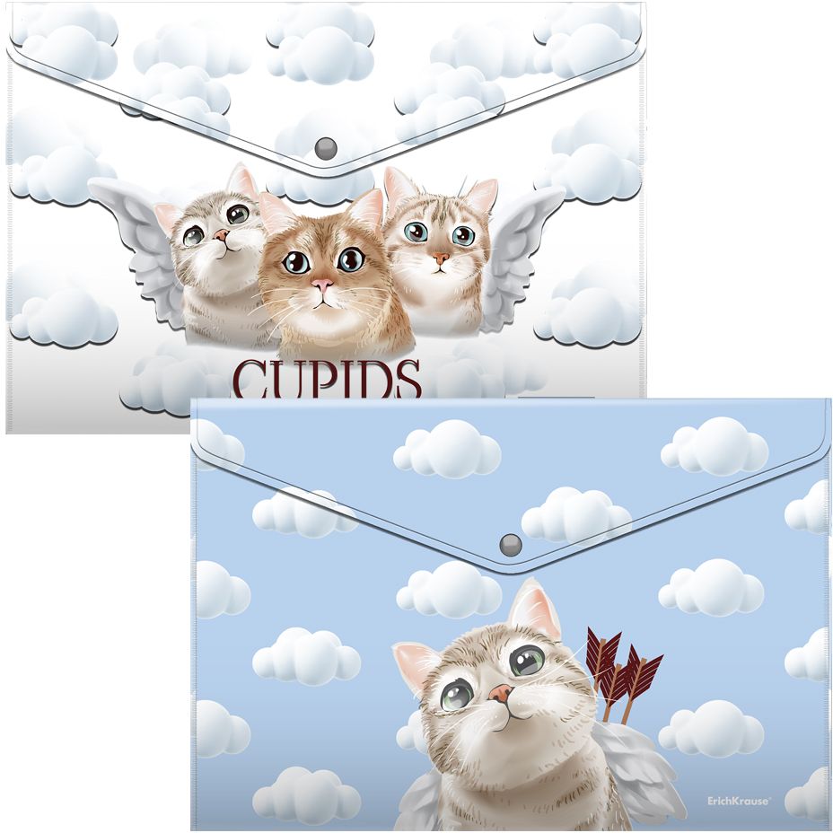 Set mape cu buton Erich Krause - Cupids, A4, 4 buc.