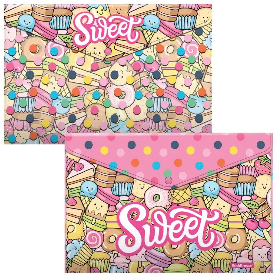 Set mape cu buton Erich Krause - Sweet Paradise, A4, 4 buc.