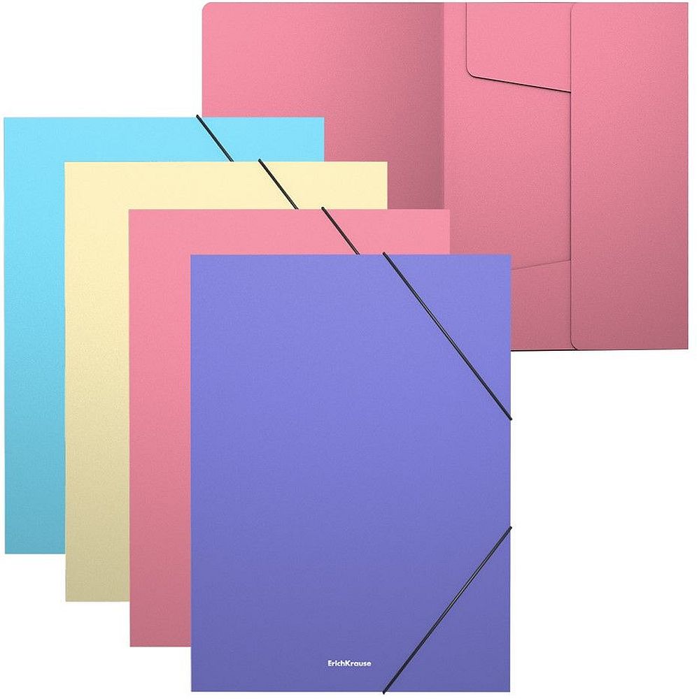 Set de dosare cu bandă elastică  Erich Krause - Matt Pastel, A4, 4 buc., sortiment