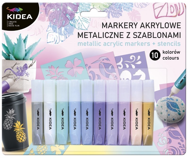 Set de markere Kidea Crayon Markers - Acrilic, 10 culori, cu șabloane