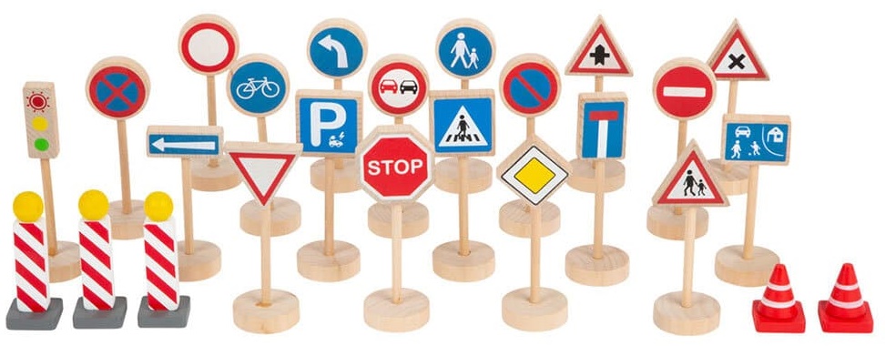 Accesorii din lemn Small Foot - Indicatoare rutiere, 25 piese