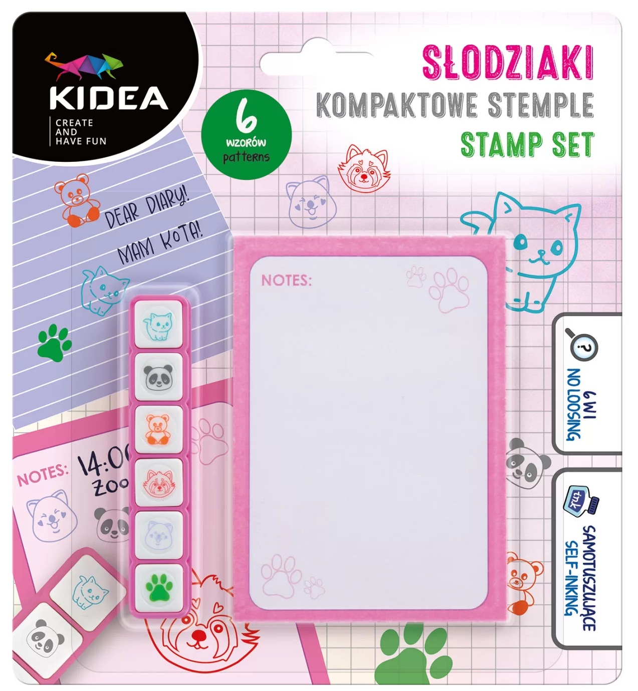 Set ștampile Kidea - Animale, 6 culori + caiet