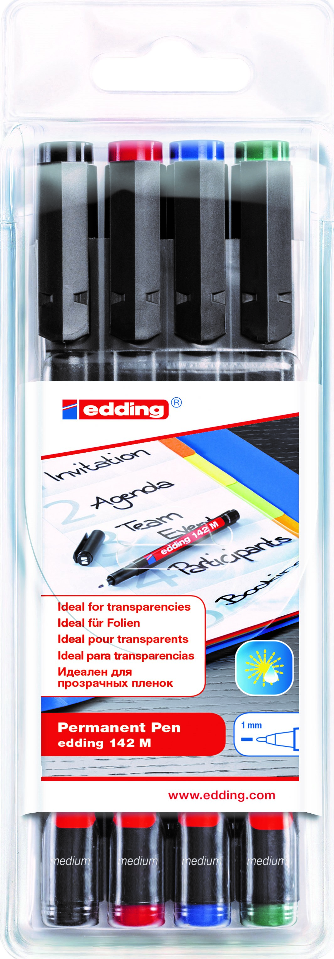 Set de markere permanente Edding 142 - M, 4 culori