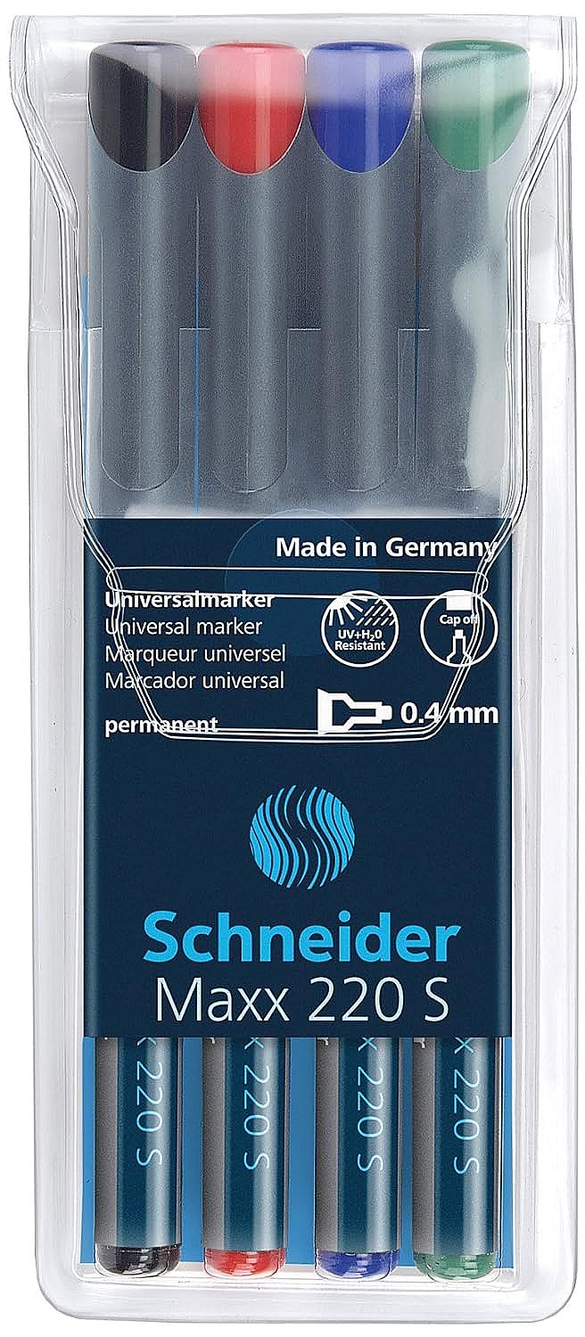 Set de 4 markere Schneider permanente OHP Maxx 220 S, 0,4 mm