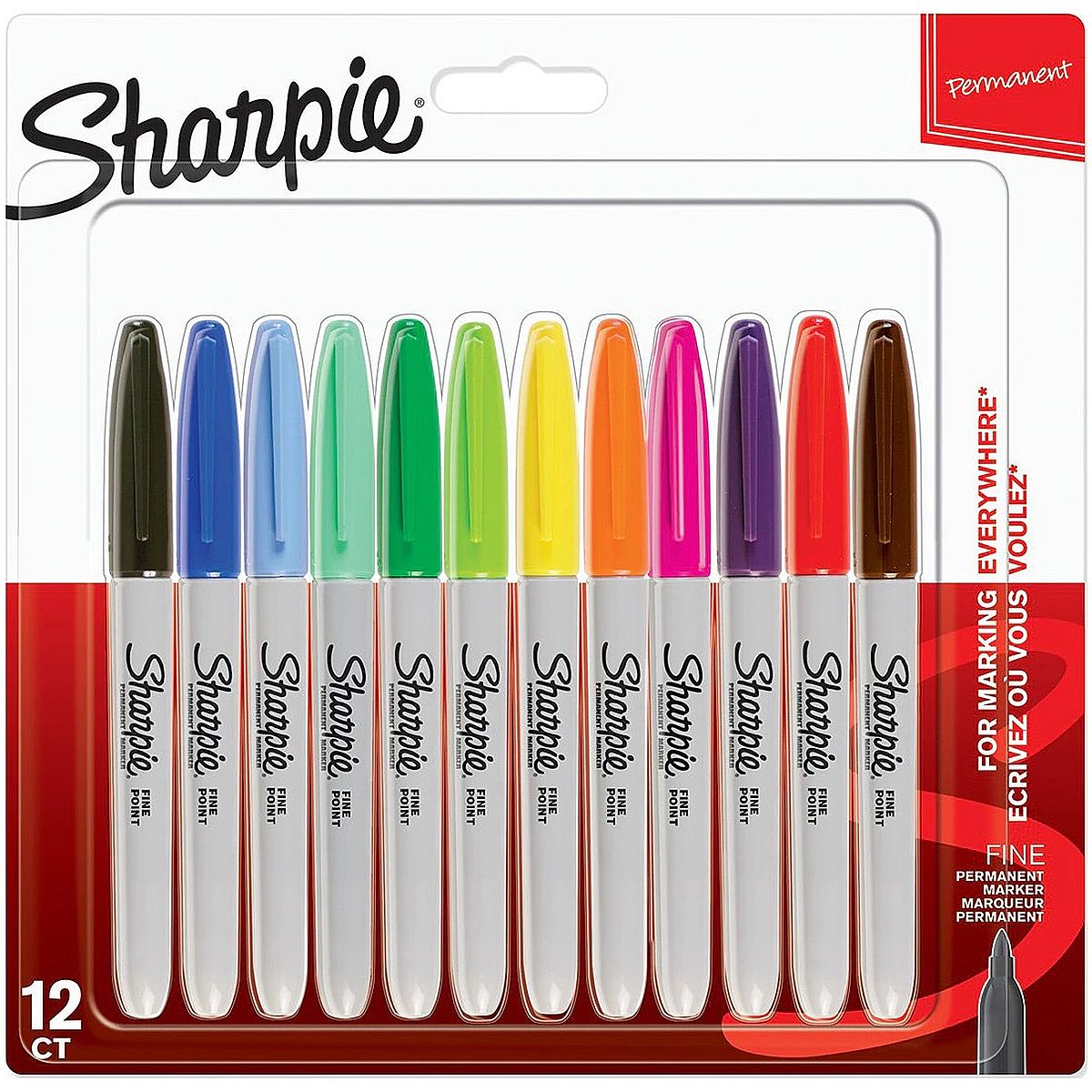 Set markere permanente Sharpie - F, 12 culori