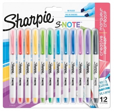 Set markere permanente Sharpie - S-Note, 12 culori
