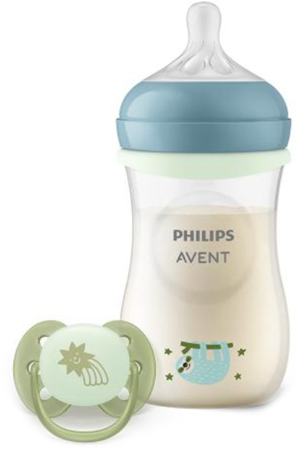 Set Philips Avent - Natural Response 3.0, biberon PP, 260 ml, debit mediu + suzetă 0-6 luni, luminoasă