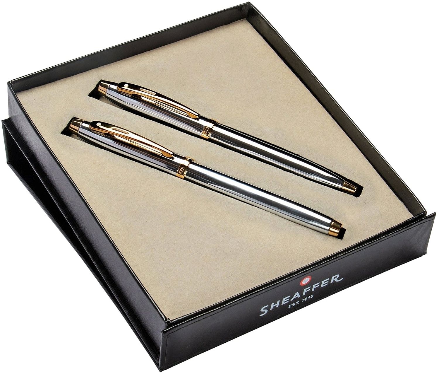 Set stilou și pix cu bilă Sheaffer 100 - Bright Chrome with Gold Trim